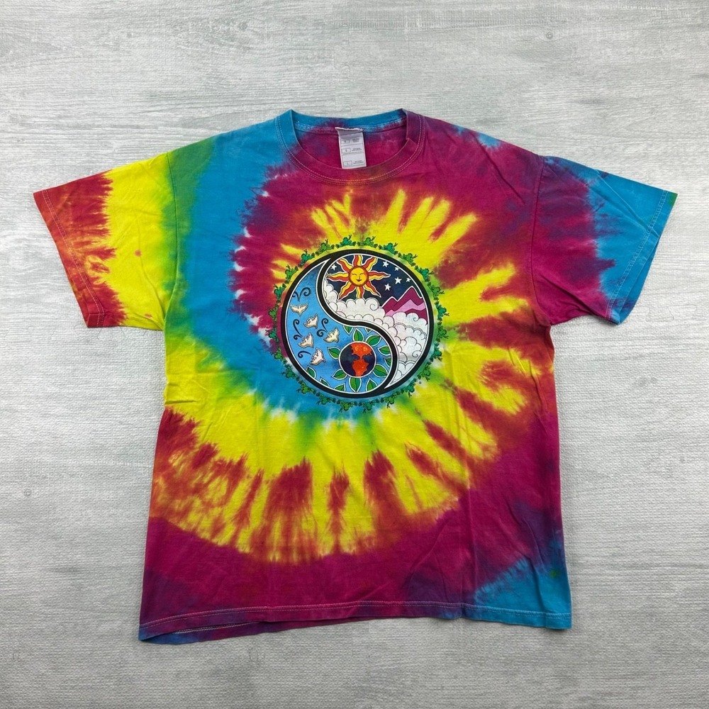 Vintage Peace Frogs Shirt Size Large Tie Dye Yin Yang Logo Nature Life